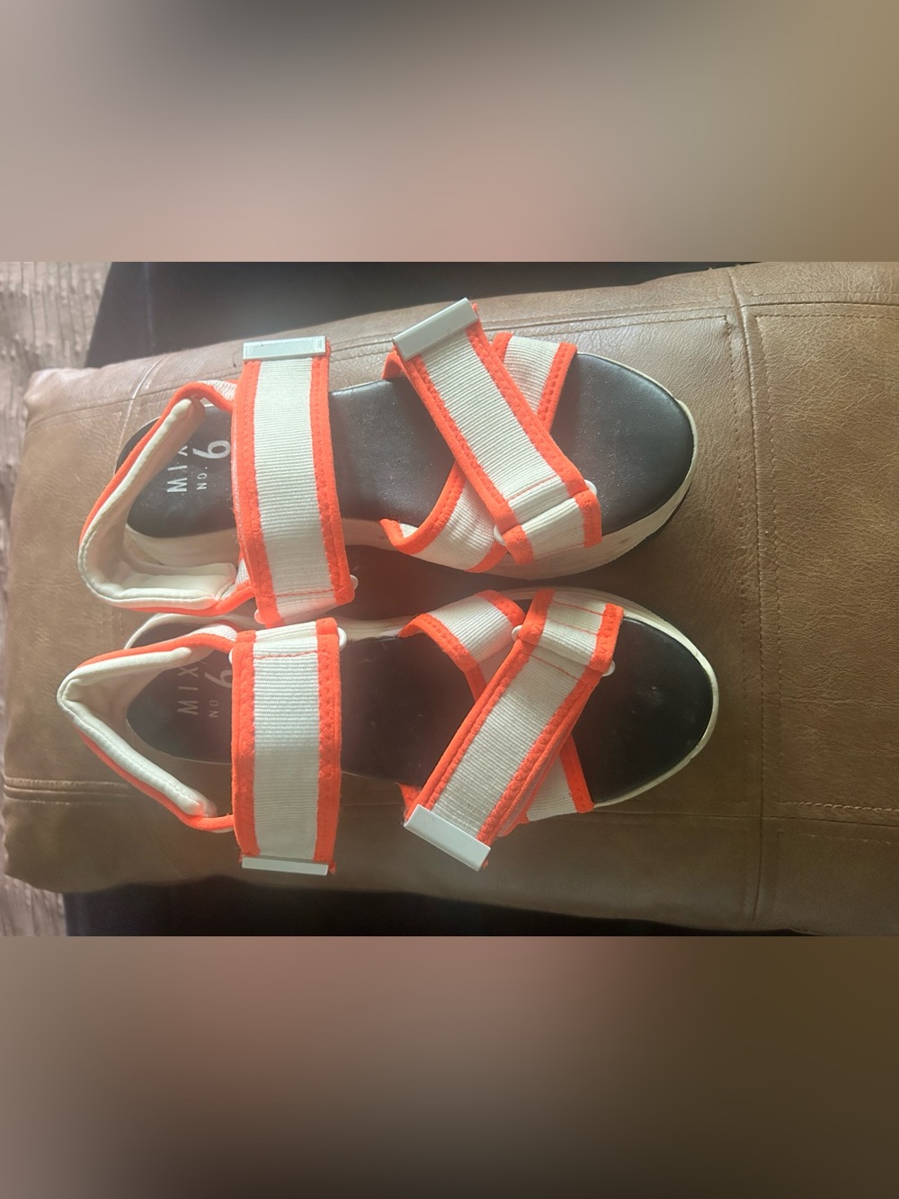 White and Bright Orange Strappy Sandals